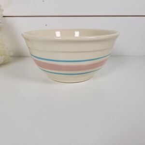 Vintage McCoy USA Pink Blue Stripe Mixing Bowl 7" | Retro Serving Bowl